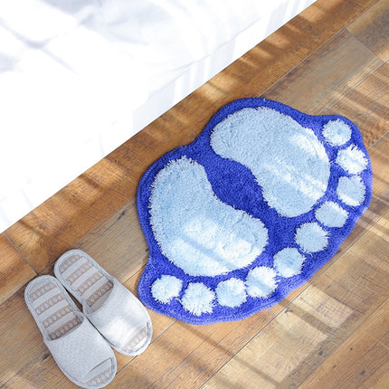 1390 Foot-shaped Non Slip Shaggy Soft Water Absorption Bedroom Bathroom Carpet Mat(Blue)-garmade.com