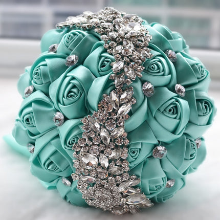 Wedding Holding Flowers Bridal Bouquet Accessories Bridesmaid Rhinestone Party Wedding Decoration Supplies(Green)-garmade.com