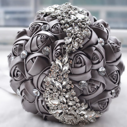 Wedding Holding Flowers Bridal Bouquet Accessories Bridesmaid Rhinestone Party Wedding Decoration Supplies(Grey)-garmade.com