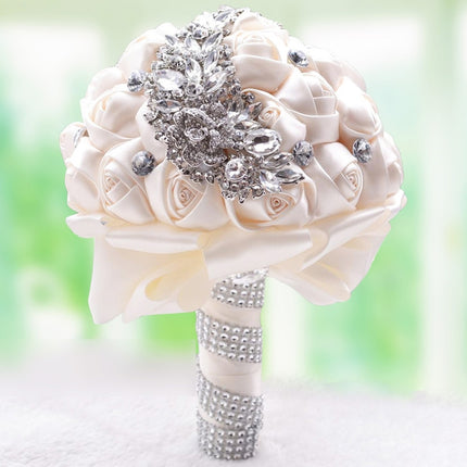 Wedding Holding Flowers Bridal Bouquet Accessories Bridesmaid Rhinestone Party Wedding Decoration Supplies(Grey)-garmade.com