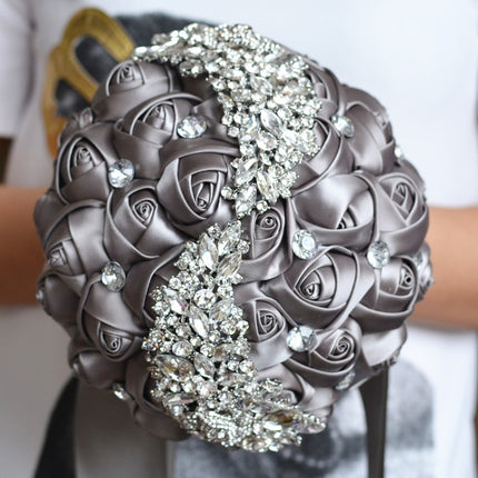 Wedding Holding Flowers Bridal Bouquet Accessories Bridesmaid Rhinestone Party Wedding Decoration Supplies(Grey)-garmade.com