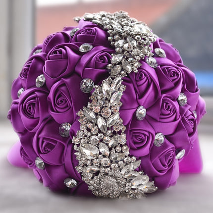 Wedding Holding Flowers Bridal Bouquet Accessories Bridesmaid Rhinestone Party Wedding Decoration Supplies(Purple)-garmade.com