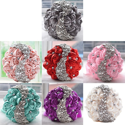 Wedding Holding Flowers Bridal Bouquet Accessories Bridesmaid Rhinestone Party Wedding Decoration Supplies(Pink)-garmade.com