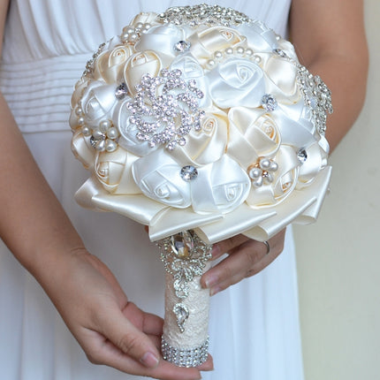 Wedding Holding Pearl Diamond Flowers Bridal Bouquet Accessories Bridesmaid Rhinestone Party Wedding Decoration Supplies, Diameter: 20cm(Grey)-garmade.com