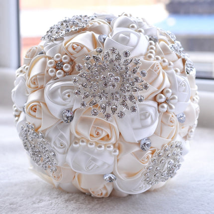 Wedding Holding Pearl Diamond Flowers Bridal Bouquet Accessories Bridesmaid Rhinestone Party Wedding Decoration Supplies, Diameter: 20cm-garmade.com