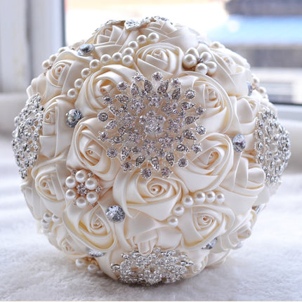 Wedding Holding Pearl Diamond Flowers Bridal Bouquet Accessories Bridesmaid Rhinestone Party Wedding Decoration Supplies, Diameter: 20cm-garmade.com