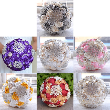 Wedding Holding Pearl Diamond Flowers Bridal Bouquet Accessories Bridesmaid Rhinestone Party Wedding Decoration Supplies, Diameter: 20cm(Yellow)-garmade.com