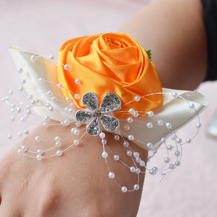 Handmade Wedding Bride Wrist Flower Boutonniere Bouquet Corsage Diamond Satin Rose Flowers-garmade.com