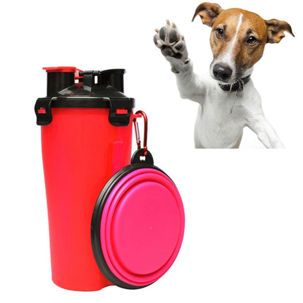 Pet Outdoor Portable Dual-use Water and Food Cup with A Folding Bowl (Red)-garmade.com