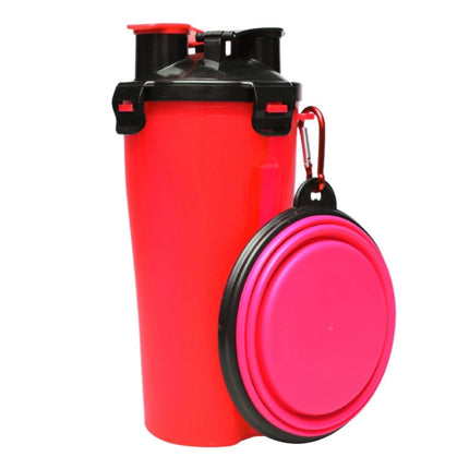 Pet Outdoor Portable Dual-use Water and Food Cup with A Folding Bowl (Red)-garmade.com