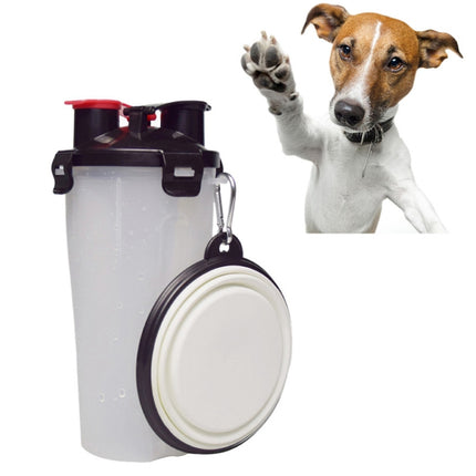 Pet Outdoor Portable Dual-use Water and Food Cup with A Folding Bowl (Transparent)-garmade.com