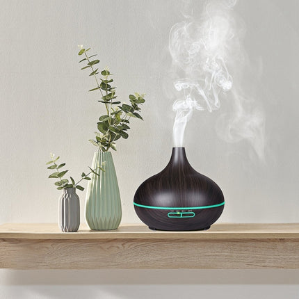 W350 14W 300ML Wood Grain Aromatherapy Air Purifier Humidifier with LED Light for Office / Home Room(Coffee)-garmade.com