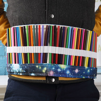 48 Slots Cosmic Galaxy Print Pen Bag Canvas Pencil Wrap Curtain Roll Up Pencil Case Stationery Pouch-garmade.com