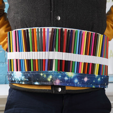 72 Slots Cosmic Galaxy Print Pen Bag Canvas Pencil Wrap Curtain Roll Up Pencil Case Stationery Pouch-garmade.com