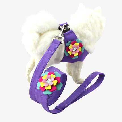 Microfiber with 3D Flowers Pattern Breathable Dog Chest Strap, Size: M (Purple)-garmade.com