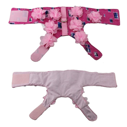 Denim + Canvas + 3D Lace Flowers Soft Breathable Dog Harness Pet Vest Dog Chest Strap , Size: L (Pink)-garmade.com