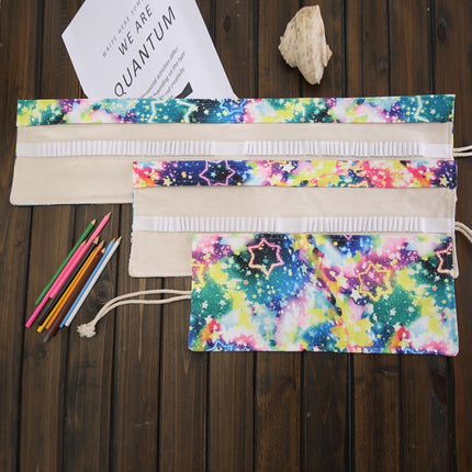 48 Slots Starry Sky Print Pen Bag Canvas Pencil Wrap Curtain Roll Up Pencil Case Stationery Pouch-garmade.com
