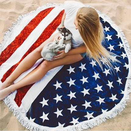 US Flag Pattern Tassel Round Summer Bath Towel Sand Beach Towel Shawl Scarf, Size: 150 x 150cm-garmade.com