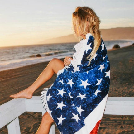 US Flag Pattern Tassel Round Summer Bath Towel Sand Beach Towel Shawl Scarf, Size: 150 x 150cm-garmade.com