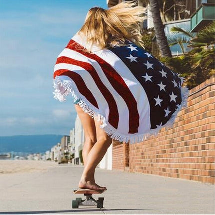 US Flag Pattern Tassel Round Summer Bath Towel Sand Beach Towel Shawl Scarf, Size: 150 x 150cm-garmade.com