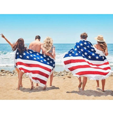 US Flag Pattern Tassel Round Summer Bath Towel Sand Beach Towel Shawl Scarf, Size: 150 x 150cm-garmade.com