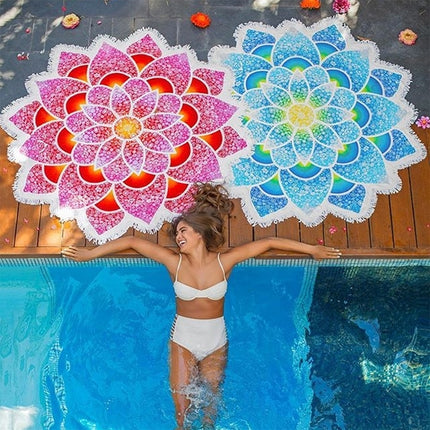 Polygon Gorgeous Tassel Lotus Summer Bath Towel Sand Beach Towel Shawl Scarf Yoga Mat, Size: 150 x 150cm(Blue)-garmade.com