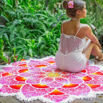 Polygon Gorgeous Tassel Lotus Summer Bath Towel Sand Beach Towel Shawl Scarf Yoga Mat, Size: 150 x 150cm(Pink)-garmade.com