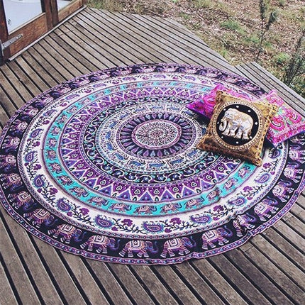 Printed Elephant and Flower Pattern Round Summer Bath Towel Sand Beach Towel Shawl Scarf, Size: 150 x 150cm-garmade.com