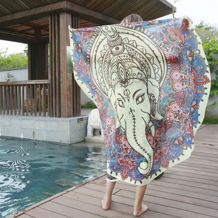 Printed Elephant Pattern Round Summer Bath Towel Sand Beach Towel Shawl Scarf, Size: 150 x 150cm-garmade.com
