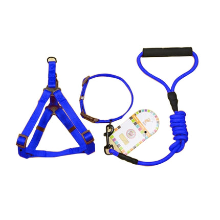 Pet Dog Collar + Harness + Leash Three Sets, S, Harness Chest Size: 34-50cm, Collar Neck Size: 24-35cm, Pet Weight: 8kg Below(Dark Blue)-garmade.com