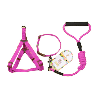 Pet Dog Collar + Harness + Leash Three Sets, S, Harness Chest Size: 34-50cm, Collar Neck Size: 24-35cm, Pet Weight: 8kg Below(Magenta)-garmade.com