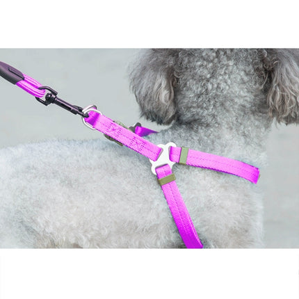 Pet Dog Collar + Harness + Leash Three Sets, S, Harness Chest Size: 34-50cm, Collar Neck Size: 24-35cm, Pet Weight: 8kg Below(Magenta)-garmade.com