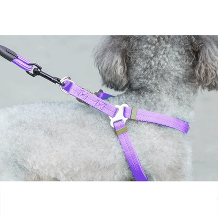 Pet Dog Collar + Harness + Leash Three Sets, S, Harness Chest Size: 34-50cm, Collar Neck Size: 24-35cm, Pet Weight: 8kg Below(Purple)-garmade.com