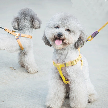 Pet Dog Collar + Harness + Leash Three Sets, S, Harness Chest Size: 34-50cm, Collar Neck Size: 24-35cm, Pet Weight: 8kg Below(Yellow)-garmade.com