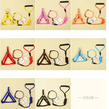 Pet Dog Collar + Harness + Leash Three Sets, S, Harness Chest Size: 34-50cm, Collar Neck Size: 24-35cm, Pet Weight: 8kg Below(Magenta)-garmade.com