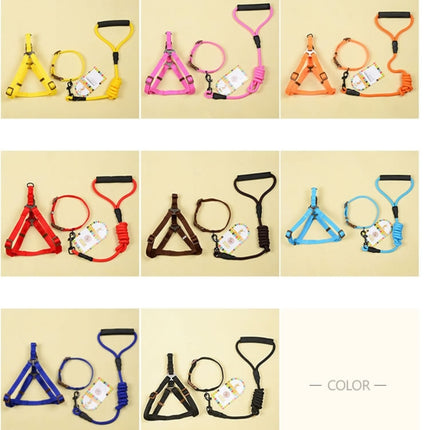 Pet Dog Collar + Harness + Leash Three Sets, S, Harness Chest Size: 34-50cm, Collar Neck Size: 24-35cm, Pet Weight: 8kg Below(Red)-garmade.com