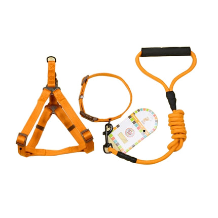 Pet Dog Collar + Harness + Leash Three Sets, M, Harness Chest Size: 43-67cm, Collar Neck Size: 33-52cm, Pet Weight: 15kg Below (Orange)-garmade.com