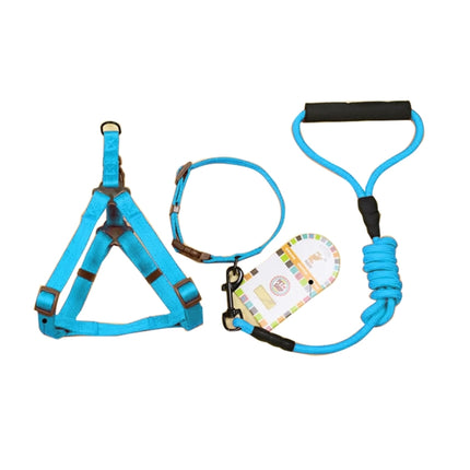 Pet Dog Collar + Harness + Leash Three Sets, M, Harness Chest Size: 43-67cm, Collar Neck Size: 33-52cm, Pet Weight: 15kg Below (Blue)-garmade.com