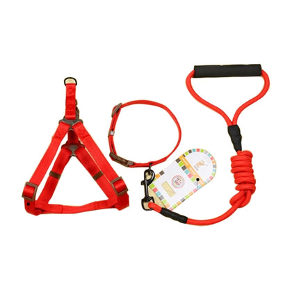 Pet Dog Collar + Harness + Leash Three Sets, M, Harness Chest Size: 43-67cm, Collar Neck Size: 33-52cm, Pet Weight: 15kg Below (Red)-garmade.com