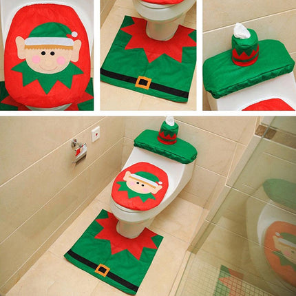 Fancy Christmas Decoration Happy Santa Elf Toilet Seat Cover Rug Bathroom Set-garmade.com