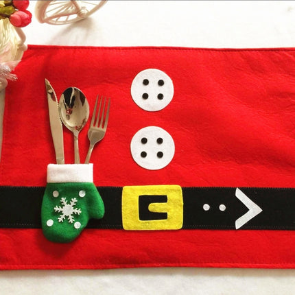 Christmas Decoration Santa Claus Suit Placemat with Glove Cutlery Holder-garmade.com