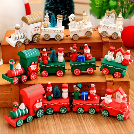 Christmas Dinner Table Decoration, Wooden Trains Children Kindergarten Christmas Decoration Ornaments Gifts (Red)-garmade.com