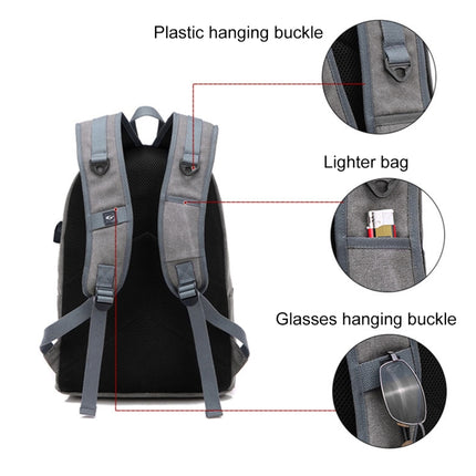 Multi-Function Travel Casual Canvas Backpack Students Bag with External USB Charging Interface & Headphone Jack (Black)-garmade.com