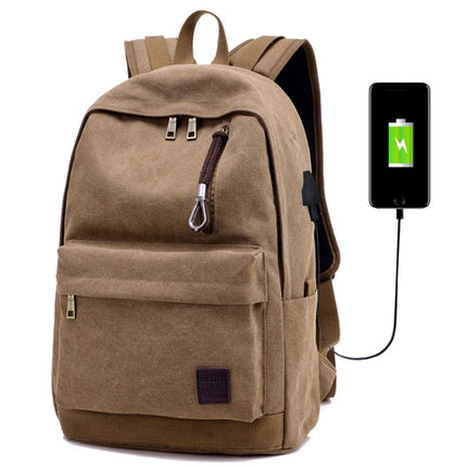 Multi-Function Travel Casual Canvas Backpack Students Bag with External USB Charging Interface & Headphone Jack (Coffee)-garmade.com