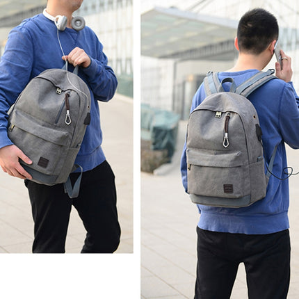 Multi-Function Travel Casual Canvas Backpack Students Bag with External USB Charging Interface & Headphone Jack (Grey)-garmade.com