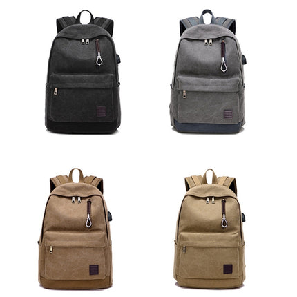 Multi-Function Travel Casual Canvas Backpack Students Bag with External USB Charging Interface & Headphone Jack (Coffee)-garmade.com
