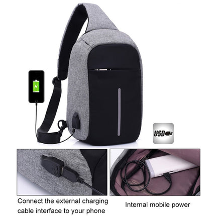 Multi-Function Portable Casual Chest Bag Outdoor Sports Anti-theft Shoulder Bag with External USB Charging Interface for Men / Women (Grey)-garmade.com