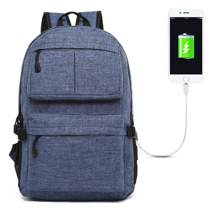 Universal Multi-Function Oxford Cloth Laptop Shoulders Bag Backpack with External USB Charging Port, Size: 46x32x12cm (Blue)-garmade.com