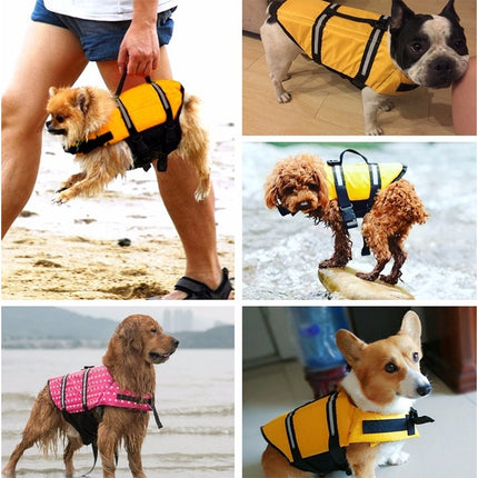 Pet Saver Dog Reflective Stripes Life Vest Jacket for Swimming Boating Surfing, Size: S (Pink Dot)-garmade.com