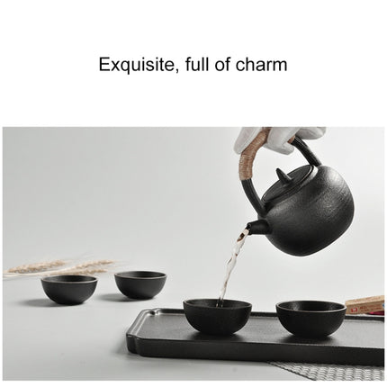 Portable Travel Ceramics Loop Handle Pot Teapot Teacup Set with Tea Tray(Black)-garmade.com